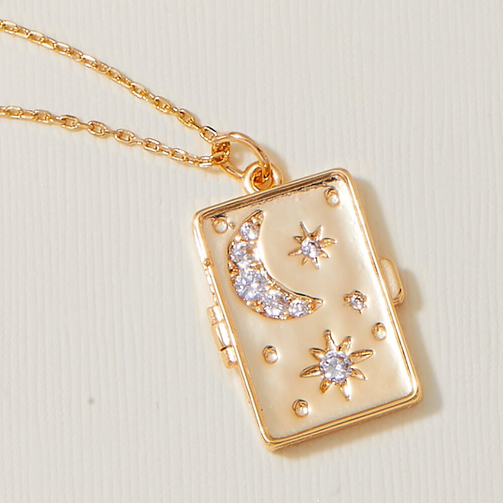 Gold Plated Moon and Stars Locket - Charmed Aroma Locket Necklaces Collection
